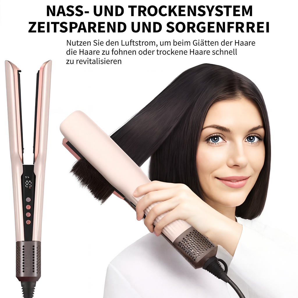2-in-1 Glätteisen & Föhn – Haarglätter mit Ionen-Technologie, Keramikplatten, Schnellaufheizung, für glattes & glänzendes Haar