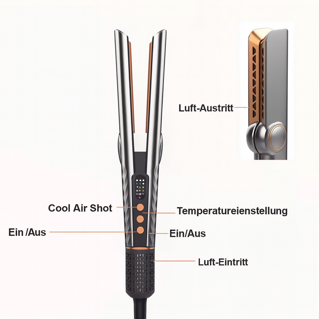 2-in-1 Glätteisen & Föhn – Haarglätter mit Ionen-Technologie, Keramikplatten, Schnellaufheizung, für glattes & glänzendes Haar